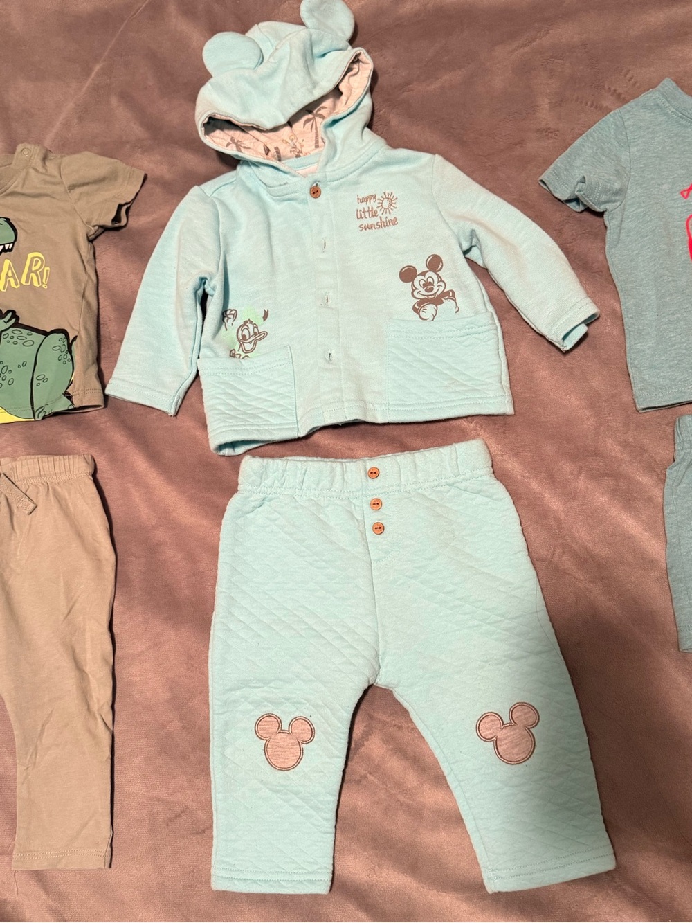 Baby Two-Piece Mint Hooded Pajama Set with Mouse Appliqué